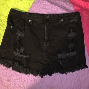 Black Distressed High Rise Shorts